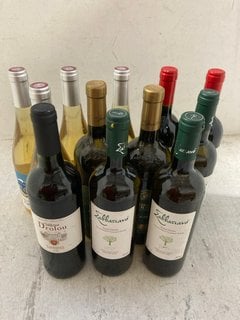 12 X ASSORTED BOTTLES OF WINE TO INCLUDE CHÂTEAU LES TUILERIES BORDEAUX 75CL ALC 13% (WE OPERATE A CHALLENGE 25 POLICY. 18+ ID MAY BE REQUIRED UPON COLLECTION/DELIVERY, E.G. A VALID PASSPORT OR PHOTO