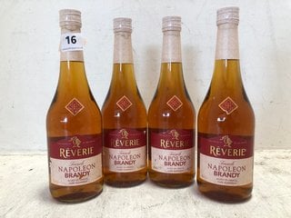 4 X REVERIE FRENCH NAPOLEON BRANDY 70CL ALC 36% (WE OPERATE A CHALLENGE 25 POLICY. 18+ ID MAY BE REQUIRED UPON COLLECTION/DELIVERY, E.G. A VALID PASSPORT OR PHOTO DRIVING LICENCE.): LOCATION - PB