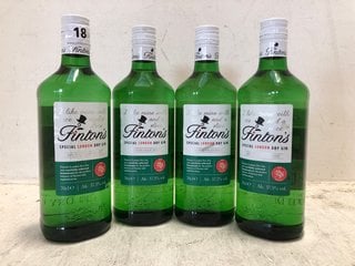 4 X FINTONS SPECIAL LONDON DRY GIN 70CL ALC 37.5% (WE OPERATE A CHALLENGE 25 POLICY. 18+ ID MAY BE REQUIRED UPON COLLECTION/DELIVERY, E.G. A VALID PASSPORT OR PHOTO DRIVING LICENCE.): LOCATION - PB