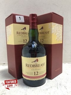 2 X REDBREAST SINGLE POT STILL IRISH WHISKEY AGED 12 YEARS 70CL ALC 40% (PLEASE NOTE IF YOU OPT TO HAVE THIS LOT DELIVERED, THE BOX WILL NOT BE INCLUDED), WE OPERATE A CHALLENGE 25 POLICY. 18+ ID MAY