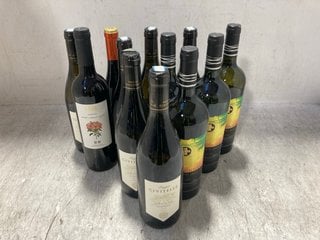 12 X ASSORTED BOTTLES OF WINE TO INCLUDE DELUXE CHARDONNAY GRAN RESERVA WHITE WINE 75CL 13.5% ALC VOL (WE OPERATE A CHALLENGE 25 POLICY. 18+ ID MAY BE REQUIRED UPON COLLECTION/DELIVERY, E.G. A VALID