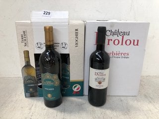 12 X ASSORTED BOTTLES OF WINE TO INCLUDE CHÂTEAU DROLOU CORBIERES 2022 RED WINE 75CL 13.5% ALC VOL (PLEASE NOTE IF YOU OPT TO HAVE THIS LOT DELIVERED, THE BOX WILL NOT BE INCLUDED), WE OPERATE A CHAL