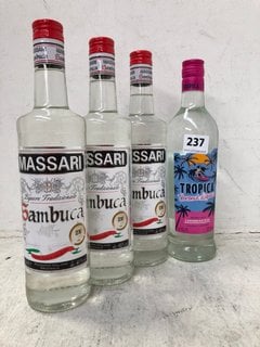 4 X ASSORTED BOTTLES OF SPIRITS TO INCLUDE TROPICA COCONUT LIQUEUR REFINED WITH CARIBBEAN RUM 70 CL 21% ALC VOL (WE OPERATE A CHALLENGE 25 POLICY. 18+ ID MAY BE REQUIRED UPON COLLECTION/DELIVERY, E.G