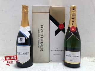 NYETIMBER CLASSIC CUVEE 75CL ALC 12% TO INCLUDE MOET & CHANDON CHAMPAGNE BRUT IMPERIAL 75CL ALC 12.5% (PLEASE NOTE IF YOU OPT TO HAVE THIS LOT DELIVERED, THE BOX WILL NOT BE INCLUDED), WE OPERATE A C