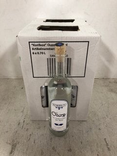 12 X BOTTLES OF KORIFEOS OUZO TRADITIONAL GREEK APERITIF SPIRIT 70CL 40% ALC VOL (PLEASE NOTE IF YOU OPT TO HAVE THIS LOT DELIVERED, THE BOX WILL NOT BE INCLUDED), WE OPERATE A CHALLENGE 25 POLICY. 1