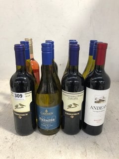 12 X ASSORTED BOTTLES OF WINE TO INCLUDE CARMEN PREMIER RESERVA FUME BLANC 2022 WHITE WINE 75CL 12.5% ALC VOL (WE OPERATE A CHALLENGE 25 POLICY. 18+ ID MAY BE REQUIRED UPON COLLECTION/DELIVERY, E.G.