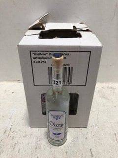 12 X BOTTLES OF KORIFEOS OUZO TRADITIONAL GREEK APERITIF SPIRIT 70CL 40% ALC VOL (PLEASE NOTE IF YOU OPT TO HAVE THIS LOT DELIVERED, THE BOX WILL NOT BE INCLUDED), WE OPERATE A CHALLENGE 25 POLICY. 1