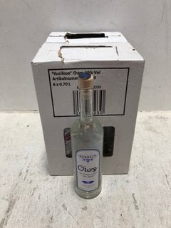 12 X BOTTLES OF KORIFEOS OUZO TRADITIONAL GREEK APERITIF SPIRIT 70CL 40% ALC VOL (PLEASE NOTE IF YOU OPT TO HAVE THIS LOT DELIVERED, THE BOX WILL NOT BE INCLUDED), WE OPERATE A CHALLENGE 25 POLICY. 1