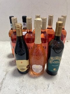 12 X ASSORTED BOTTLES OF WINE TO INCLUDE CALIZA TEMPRANILLO ROSADO 2022 75CL ALC 13.5% (WE OPERATE A CHALLENGE 25 POLICY. 18+ ID MAY BE REQUIRED UPON COLLECTION/DELIVERY, E.G. A VALID PASSPORT OR PHO