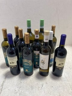 (COLLECTION ONLY) 12 X ASSORTED BOTTLES OF WINE TO INCLUDE DUCA DI SASSETA PUGLIA NERO DI TROIA 2021 75CL ALC 13.5% (WE OPERATE A CHALLENGE 25 POLICY. 18+ ID MAY BE REQUIRED UPON COLLECTION/DELIVERY,