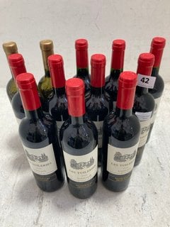 12 X ASSORTED BOTTLES OF WINE TO INCLUDE CHÂTEAU LES TUILERIES 2022 75CL ALC 13% (WE OPERATE A CHALLENGE 25 POLICY. 18+ ID MAY BE REQUIRED UPON COLLECTION/DELIVERY, E.G. A VALID PASSPORT OR PHOTO DRI