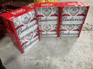 (COLLECTION ONLY) 6 X BOXES OF 15 BOTTLES OF BUDWEISER LAGER - EACH BOTTLE 300ML 4.5% ALC VOL - BBE 01/2025 (WE OPERATE A CHALLENGE 25 POLICY. 18+ ID MAY BE REQUIRED UPON COLLECTION/DELIVERY, E.G. A