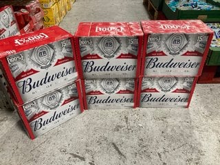 (COLLECTION ONLY) 6 X BOXES OF 15 BOTTLES OF BUDWEISER LAGER - EACH BOTTLE 300ML 4.5% ALC VOL - BBE 01/2025 (WE OPERATE A CHALLENGE 25 POLICY. 18+ ID MAY BE REQUIRED UPON COLLECTION/DELIVERY, E.G. A