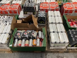 (COLLECTION ONLY) PALLET OF ASSORTED ALCOHOLIC BEVERAGES TO INCLUDE CAMDEN EAZY HAZY IPA 330ML 5% ALC VOL - BBE APR 2025 (WE OPERATE A CHALLENGE 25 POLICY. 18+ ID MAY BE REQUIRED UPON COLLECTION/DELI