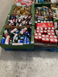 (COLLECTION ONLY) PALLET OF ASSORTED ALCOHOLIC BEVERAGES TO INCLUDE BUDWEISER BOTTLED LAGER 300ML 4.5% ALC VOL - BBE MAY 25 (WE OPERATE A CHALLENGE 25 POLICY. 18+ ID MAY BE REQUIRED UPON COLLECTION/D