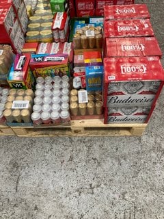 (COLLECTION ONLY) PALLET OF ASSORTED ALCOHOLIC BEVERAGES TO INCLUDE AU VODKA VARIETY PACK 330ML ALC 5% - BBE AUG 25 (WE OPERATE A CHALLENGE 25 POLICY. 18+ ID MAY BE REQUIRED UPON COLLECTION/DELIVERY,