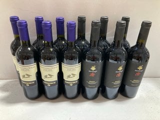 12 X ASSORTED BOTTLES OF WINE TO INCLUDE SANGIOVESE & SYRAH TOSCANA DRY RED WINE 75CL ALC 13% (PLEASE NOTE IF YOU OPT TO HAVE THIS LOT DELIVERED, THE BOX WILL NOT BE INCLUDED), WE OPERATE A CHALLENGE