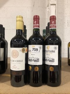 12 X ASSORTED BOTTLES OF WINE TO INCLUDE SOL DE CHILE 202 MERLOT RED WINE 75CL 13.5% ALC VOL (WE OPERATE A CHALLENGE 25 POLICY. 18+ ID MAY BE REQUIRED UPON COLLECTION/DELIVERY, E.G. A VALID PASSPORT