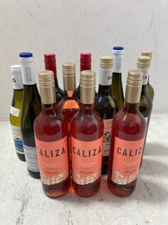 12 X ASSORTED BOTTLES OF WINE TO INCLUDE CALIZA TEMPRANILLO ROSADO 2022 75CL ALC 13.5% (WE OPERATE A CHALLENGE 25 POLICY. 18+ ID MAY BE REQUIRED UPON COLLECTION/DELIVERY, E.G. A VALID PASSPORT OR PHO