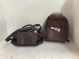 JOHN LEWIS AND PARTNERS OSLO LEATHER BACKPACK IN DARK BROWN TO INCLUDE JOHN LEWIS AND PARTNERS EDINBURGH LEATHER LUGGAGE BAG IN DARK BROWN: LOCATION - H6