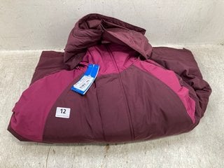 ADIDAS LOGO PRINT DOWN JACKET IN BURGUNDY SIZE: 10 - RRP - £189: LOCATION - E0