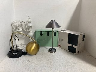 QTY OF ASSORTED JOHN LEWIS AND PARTNERS LIGHT ITEMS TO INCLUDE GLAZE SET OF 2 SMALL TABLE LAMPS IN GLAZED GREEN WITH FABRIC SHADES: LOCATION - H6