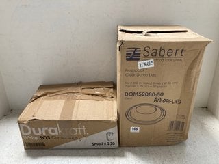 BOX OF SABERT CLEAR DOME LIDS TO INCLUDE BOX OF DURAKRAFT SOS SMALL CARRIER BAGS - 250: LOCATION - H8