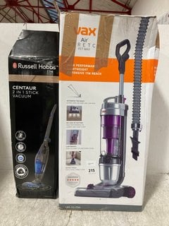 VAX AIR STRETCH UPRIGHT VACUUM CLEANER - RRP - £99.99 TO INCLUDE RUSSELL HOBBS CENTAUR 2 IN 1 STICK VACUUM CLEANER: LOCATION - H13