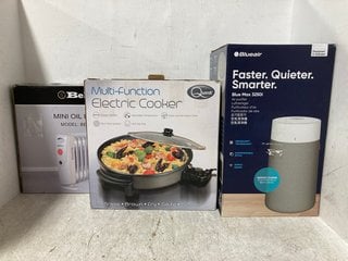 3 X ASSORTED ELECTRIC ITEMS TO INCLUDE QUEST MULTIFUNCTION ELECTRIC COOKER . BELACO MINI OIL HEATER: LOCATION - H13