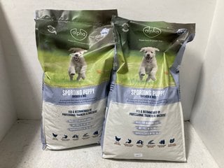 2 X ALPHA CHICKEN AND RICE SPORTING PUPPY DRIED DOG FOOD PACKS 15KG EACH: LOCATION - G6