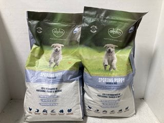 2 X ALPHA CHICKEN AND RICE SPORTING PUPPY DRIED DOG FOOD PACKS 15KG EACH: LOCATION - G6