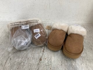 2 X JOHN LEWIS AND PARTNERS PLATFORM SHEEPSKIN MULES IN CHESTNUT SIZE: 6 AND 7 - COMBINED RRP - £110: LOCATION - G1