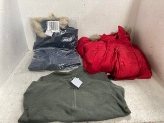 QTY OF ASSORTED WOMENS CLOTHING TO INCLUDE JOHN LEWIS AND PARTNERS COTTON KNIT RIBBED JUMPER IN DARK GREEN SIZE: L: LOCATION - G1