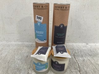 QTY OF ASSORTED ITEMS TO INCLUDE HENRY & CO HOME FRAGRANCES RHUBARB & CINNAMON & SPICED CITRUS & CLOVE SCENTED CANDLE: LOCATION - F3