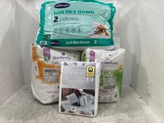 QTY OF ASSORTED BEDDING TO INCLUDE LINEN CUPBOARD PURE COTTON PROTECTORS & SLUMBERDOWN ANTI ALLERGY DOUBLE DUVET 10.5 TOG: LOCATION - F3