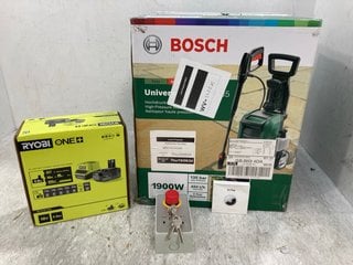 4 X ASSORTED ITEMS TO INCLUDE BOSCH UNIVERSAL AQUATAK 135 HIGH PRESSURE WASHER AND RYOBI ONE+ 18V 4.0AH LITHIUM BATTERY AND CHARGER: LOCATION - F4