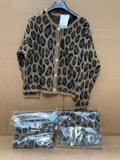 3 X ICHI WOMENS ANIMAL PRINT KNITTED JUMPERS IN BROWN SIZE: XS/S: LOCATION - F13