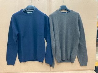 2 X CASUAL FRIDAY WOMENS CREW NECK BOUNTY KNIT JUMPERS IN BLUE MULTI SIZE: XL - RRP - £120: LOCATION - F13