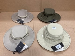 4 X TILLEY FABRIC BUCKET HATS IN GREEN AND STONE SIZE: L/XL - RRP - £280: LOCATION - F14