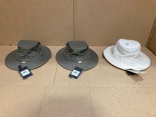 3 X TILLEY FABRIC BUCKET HATS IN GREY AND STONE - RRP - £210: LOCATION - F14