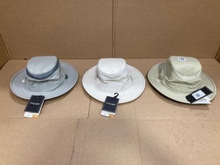 3 X TILLEY FABRIC BUCKET HATS IN STONE AND GREY- RRP - £210: LOCATION - F14