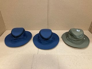 3 X TILLEY FABRIC BUCKET HATS IN GREEN AND NAVY - RRP - £210: LOCATION - F14