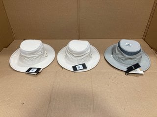 3 X TILLEY FABRIC BUCKET HATS IN LIGHT AND DARK STONE - RRP - £210: LOCATION - F14