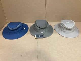 3 X TILLEY FABRIC BUCKET HATS IN NAVY, KHAKI & STONE- RRP - £210: LOCATION - F15