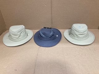 3 X TILLEY FABRIC BUCKET HATS IN STONE & GREY - RRP - £210: LOCATION - F15