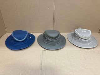 3 X TILLEY FABRIC BUCKET HATS IN GREY AND GREEN AND NAVY - RRP - £210: LOCATION - F15