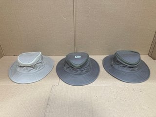 3 X TILLEY FABRIC BUCKET HATS IN BROWN AND STONE - RRP - £210: LOCATION - F15