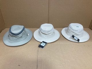 3 X TILLEY FABRIC BUCKET HATS IN LIGHT & DARK STONE- RRP - £210: LOCATION - F15