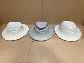 3 X TILLEY FABRIC BUCKET HATS IN GREY AND STONE - RRP - £210: LOCATION - F15