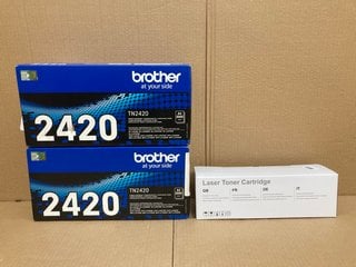 3 X ASSORTED BROTHER AND NOT BRAND TONER CARTRIDGES IN VARIOUS COLOURS: LOCATION - F15